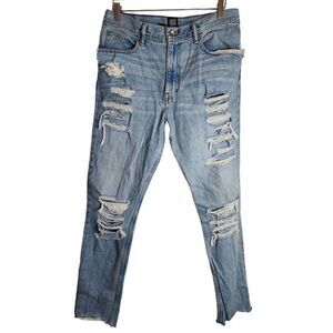 BDG Jeans Men's 34x32 Skinny‎ Distressed Blue Denim Light Wash